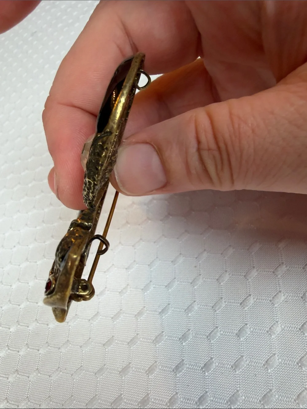 Vintage CORO Brass tone PANTHER Serpent Black Enamel Glass Crystal pin